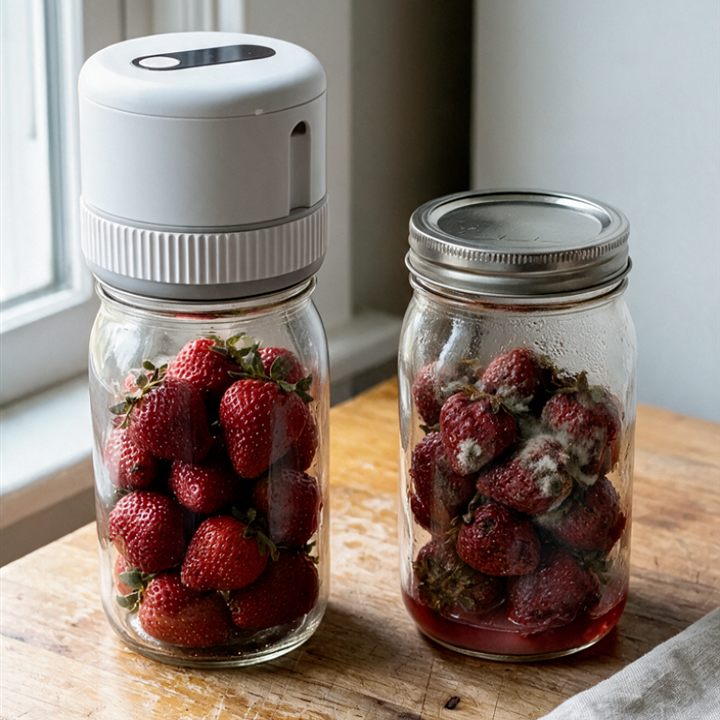 Day 10: the sealed strawberries next to the normal-lid jar