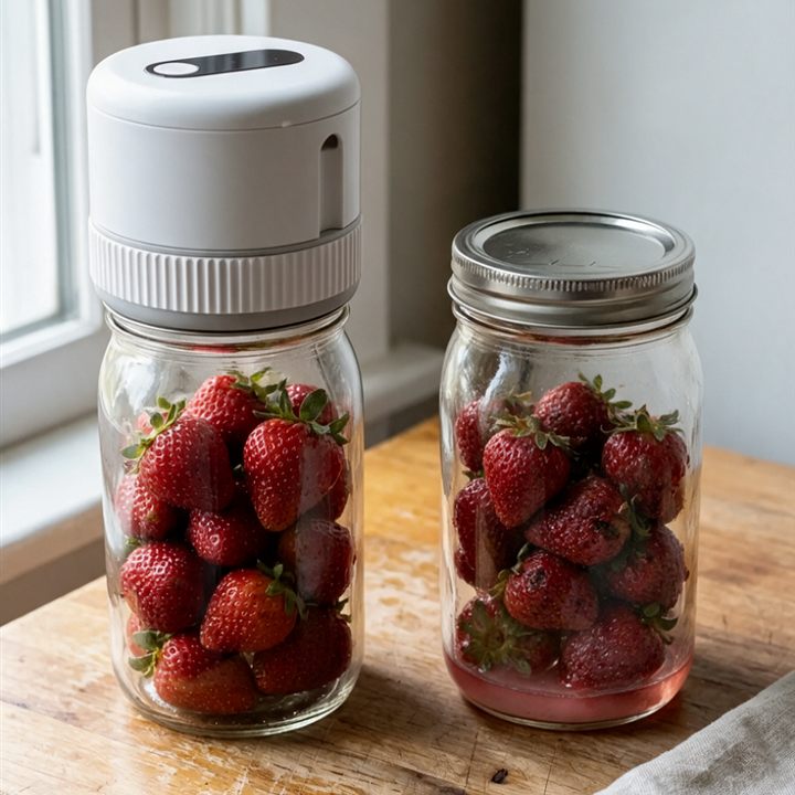 Day 5: the sealed strawberries next to the normal-lid jar